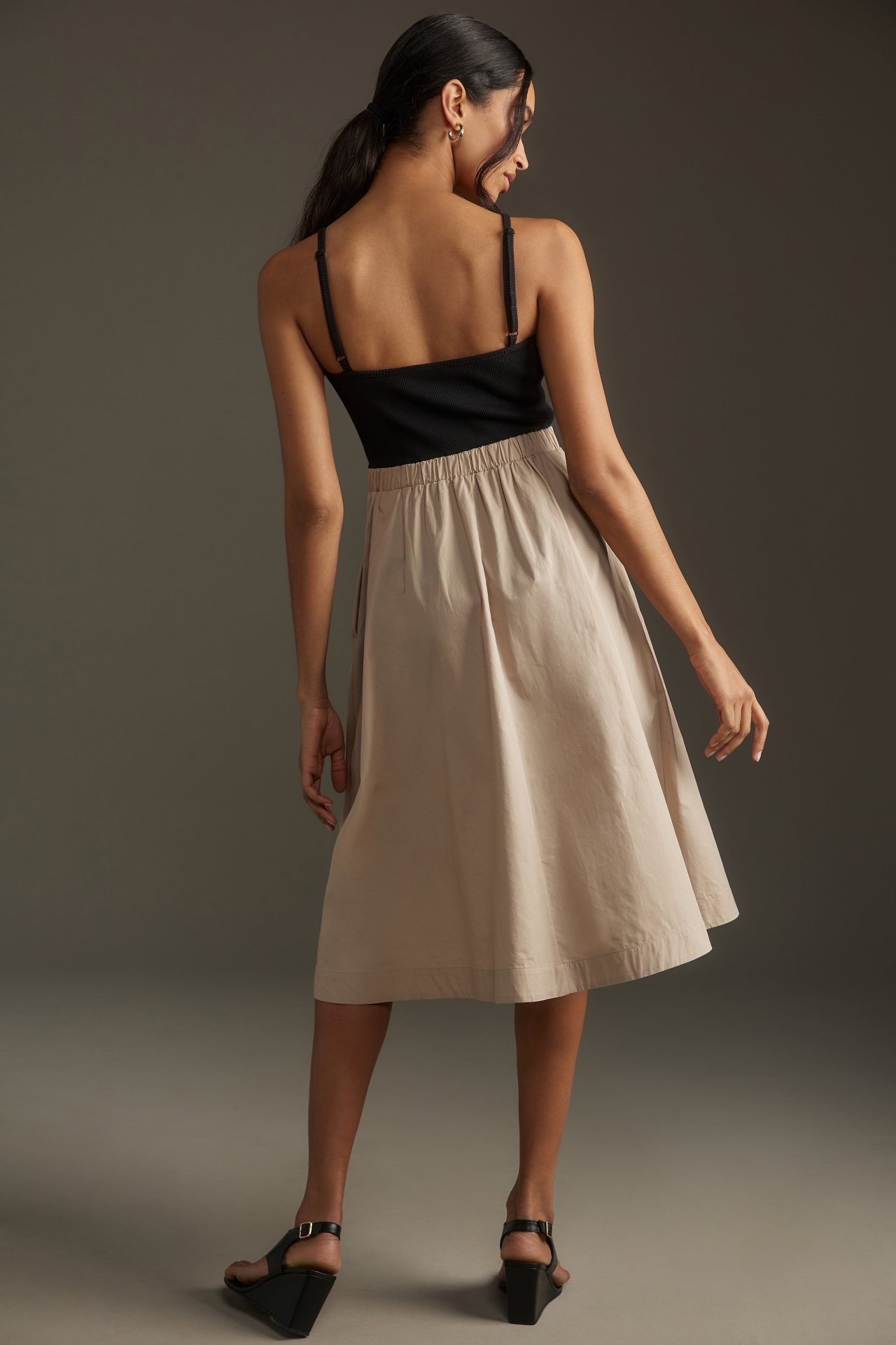 Maeve Sleeveless Rib Poplin Twofer Midi Dress