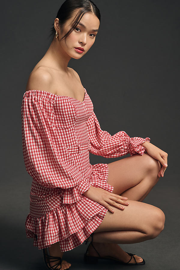 Maeve Off-the-shoulder Ruffled Mini Dress In Multicolor