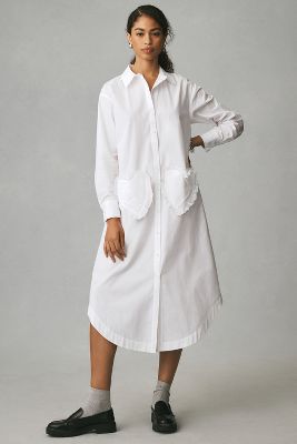 Maeve Long-sleeve Midi Shirt Dress In White