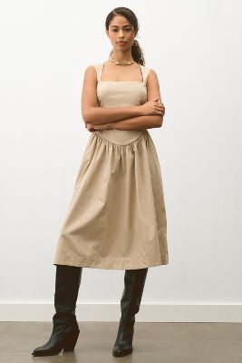 Maeve Sleeveless Drop-waist Midi Dress In Beige