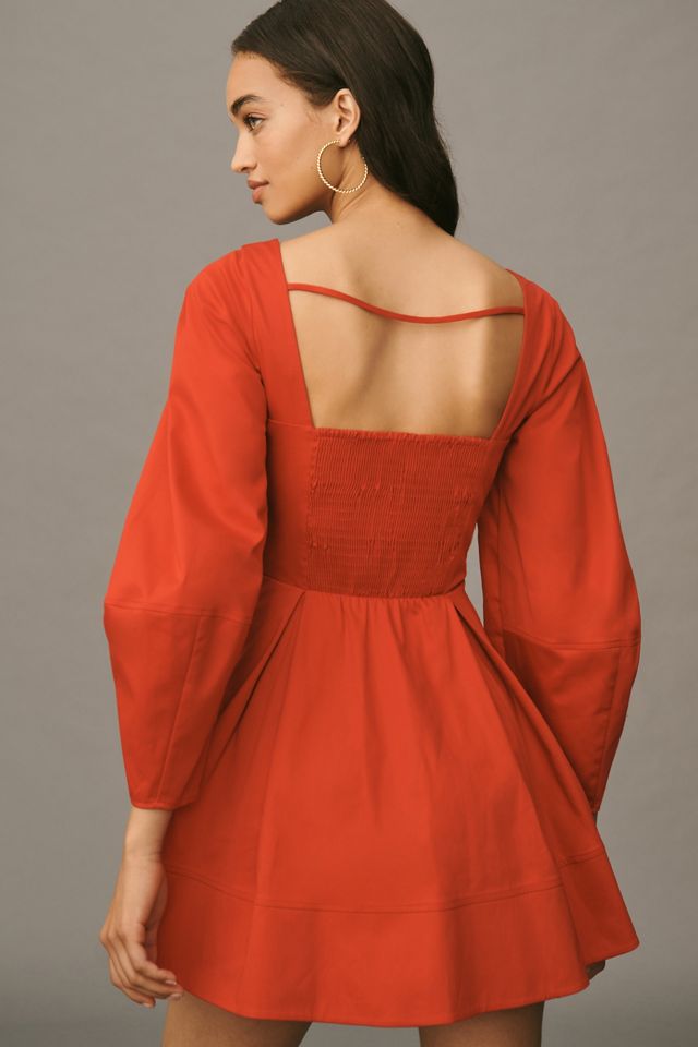 Maeve Long-Sleeve Square-Neck Pleated Mini Dress #1