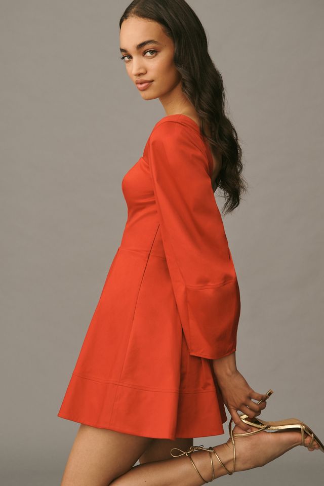 Maeve Long-Sleeve Square-Neck Pleated Mini Dress #3