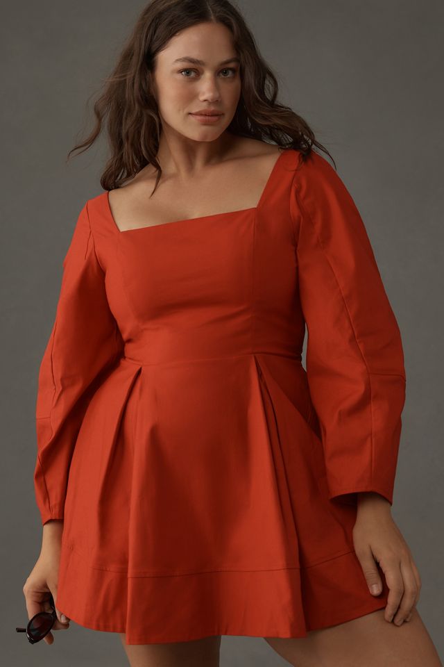 Maeve Long-Sleeve Square-Neck Pleated Mini Dress #6