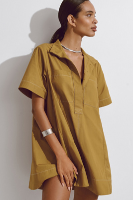 the jeannie short-sleeve denim a-line mini dress by maeve Jeannie Short-sleeve A-line Denim Mini Dress