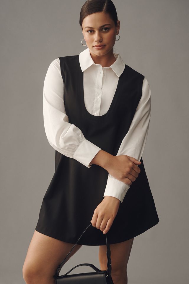 Maeve Long-Sleeve Twofer Pinafore Mini Dress #3