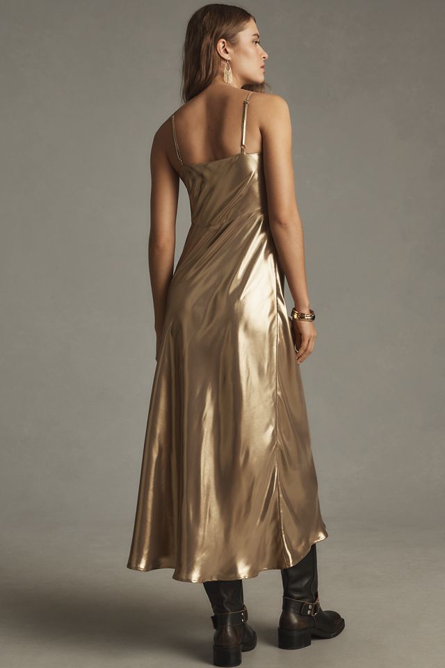 By Anthropologie Metallic V-Neck Midi Slip Dress #1