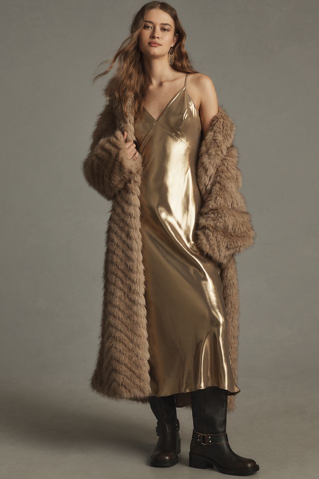 By Anthropologie Metallic V-Neck Midi Slip Dress #3