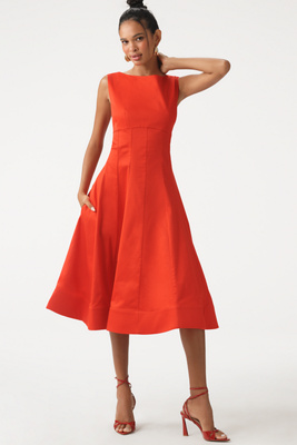 By Anthropologie Boat-neck Drop-waist Midi Dress In Red
