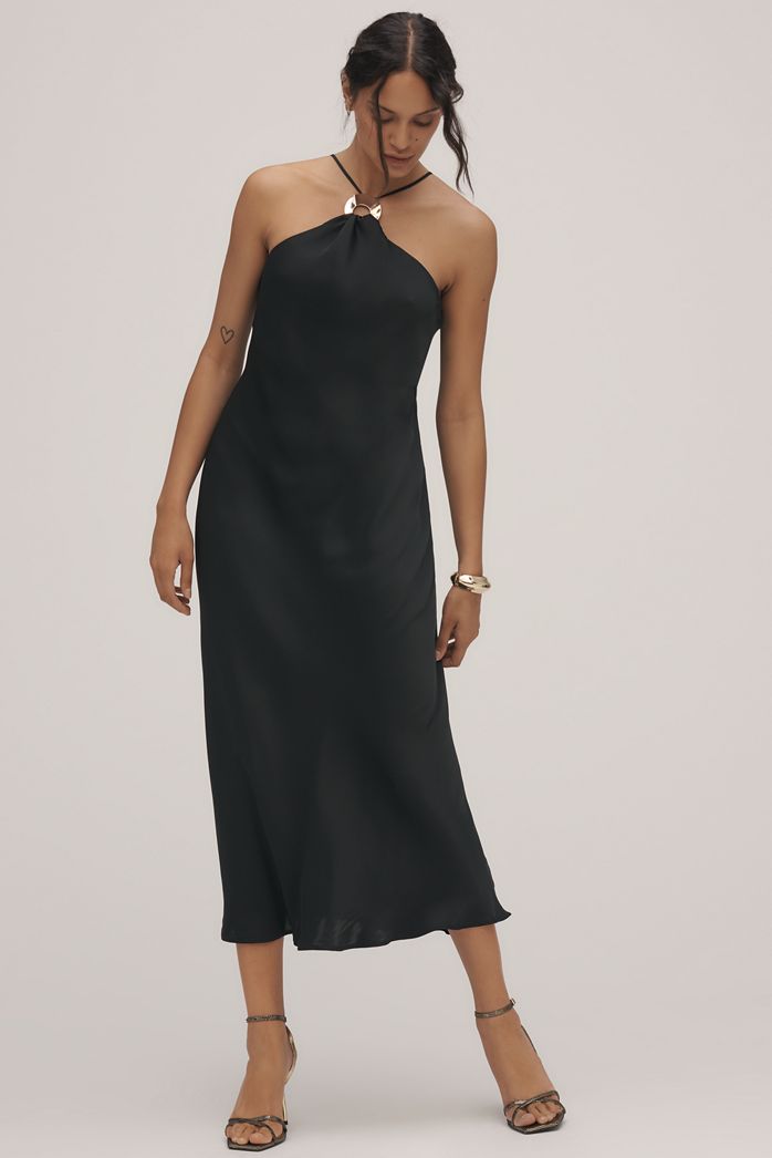 By Anthropologie Halter Slip Midi Dress
