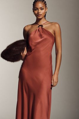 By Anthropologie Halter Slip Midi Dress
