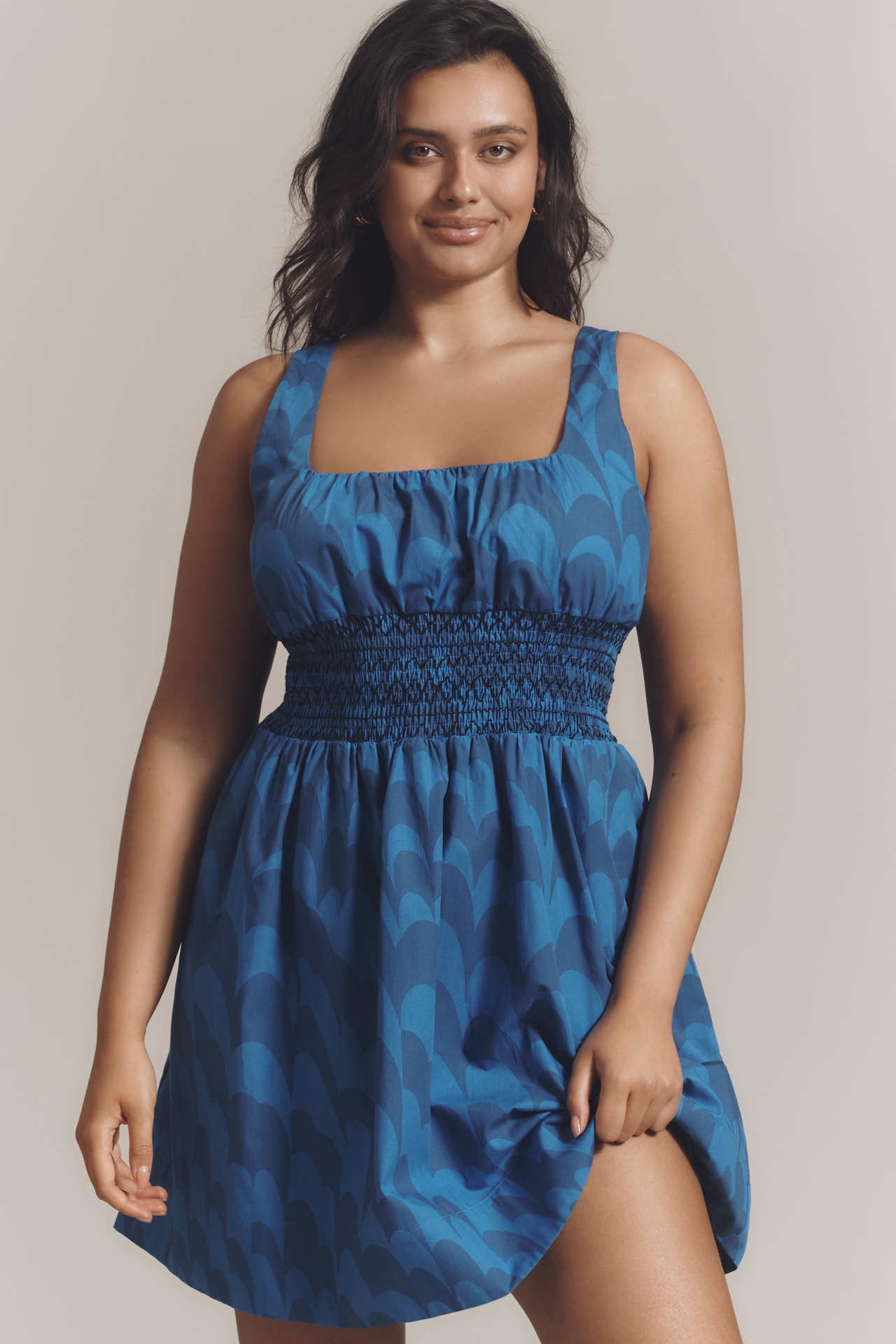 Maeve Sleeveless Square-Neck Smocked Mini Dress
