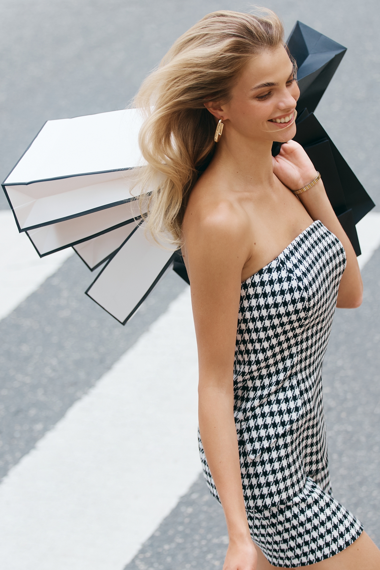 Maeve Strapless Peplum Tweed Mini Dress