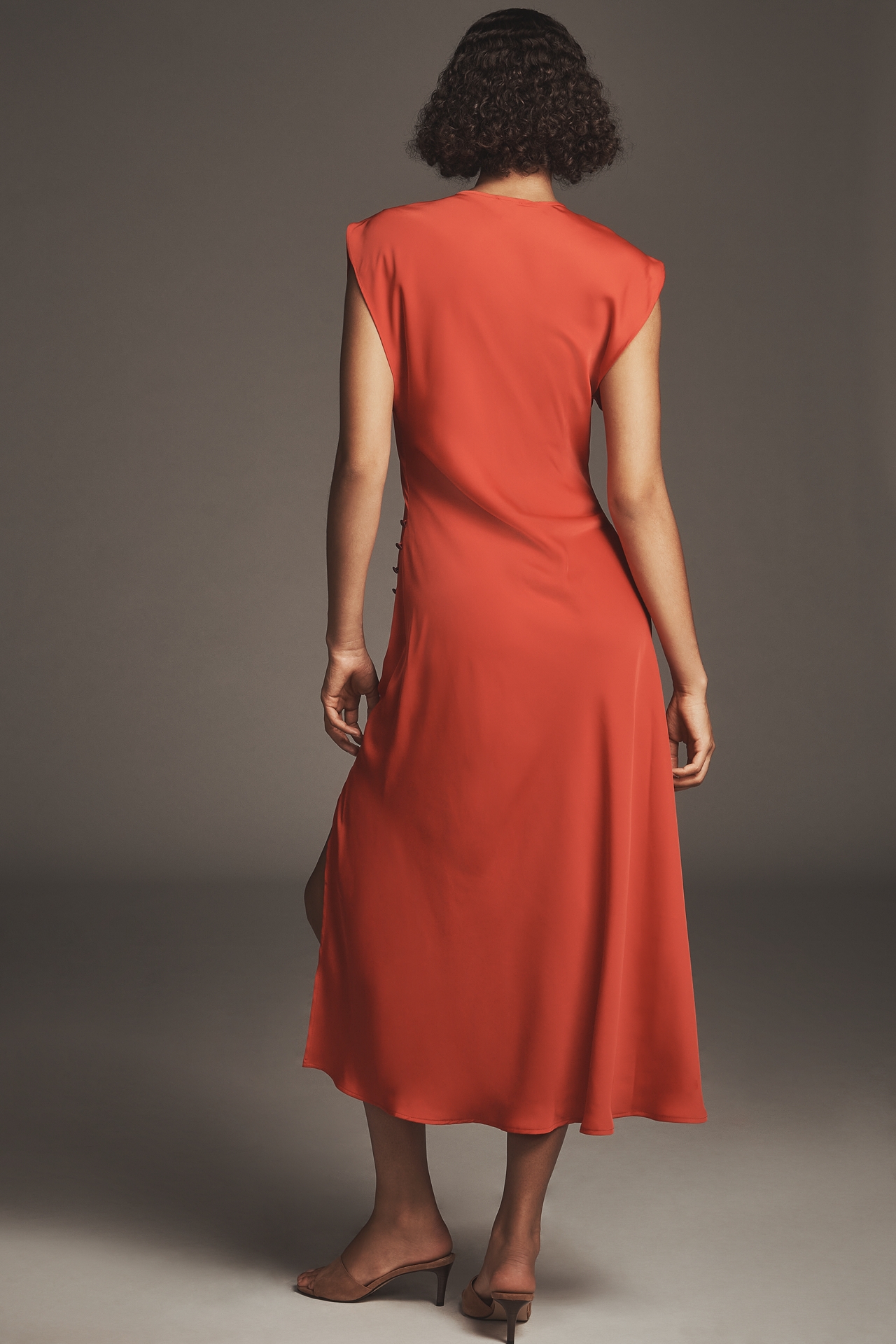 Maeve Short-Sleeve Cowl-Neck Slip Midi Dress