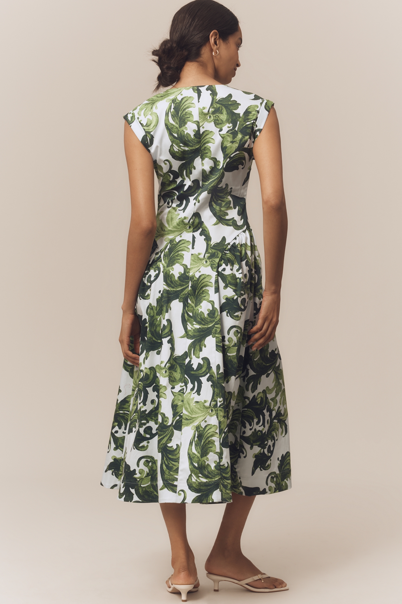 Maeve Cap-Sleeve Drop-Waist Midi Dress