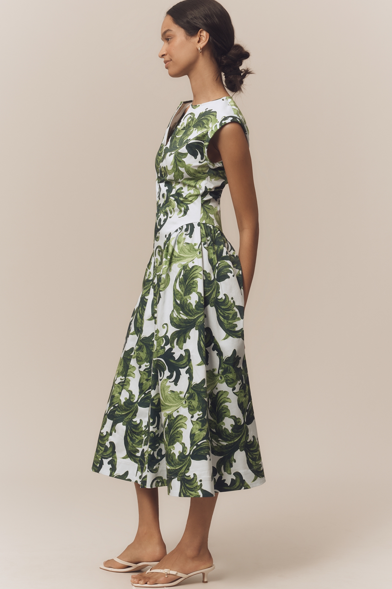 Maeve Cap-Sleeve Drop-Waist Midi Dress