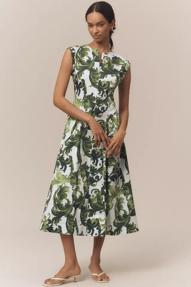 Maeve Cap-Sleeve Drop-Waist Midi Dress