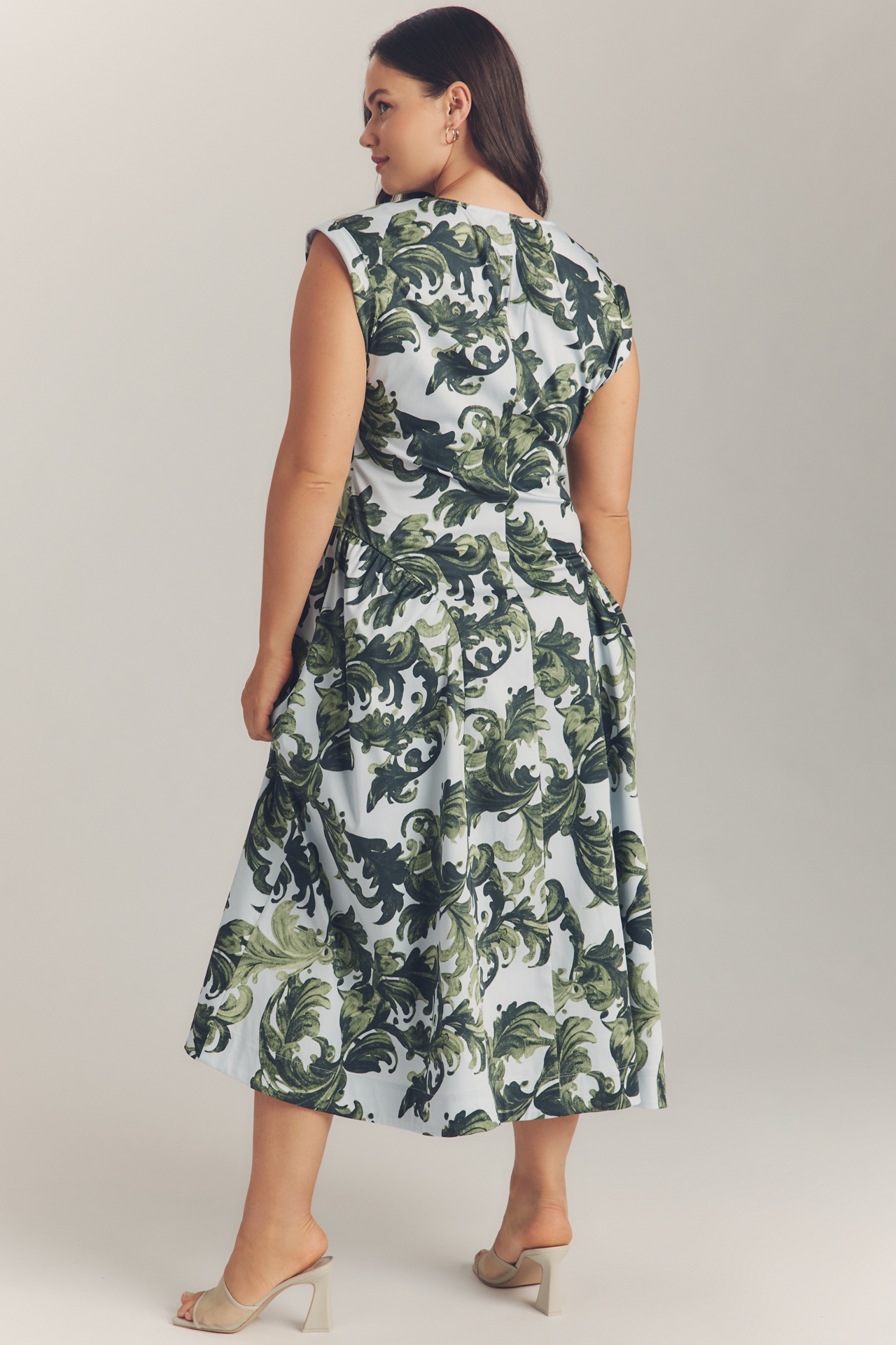 Maeve Cap-Sleeve Drop-Waist Midi Dress