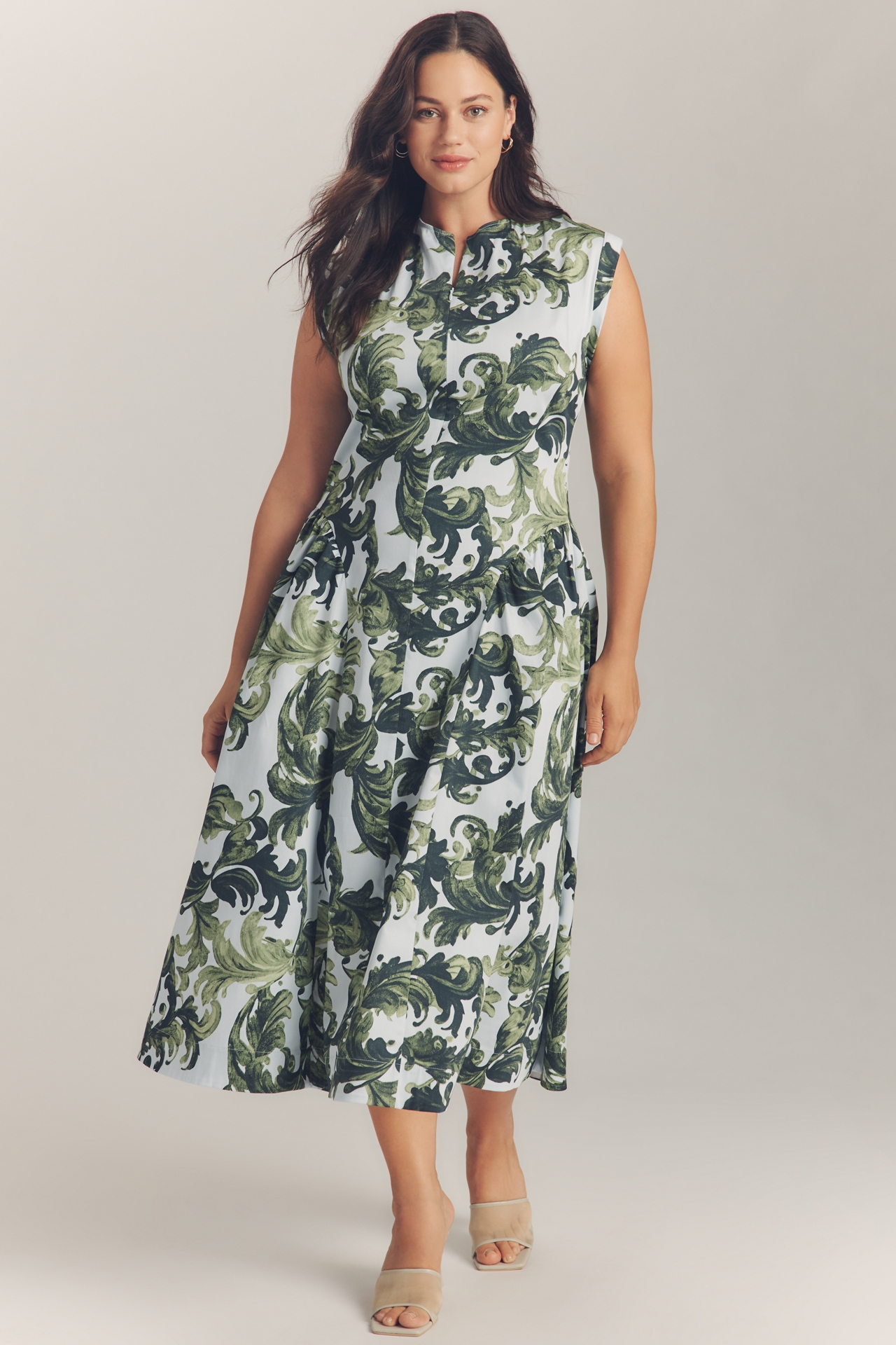 Maeve Cap-Sleeve Drop-Waist Midi Dress