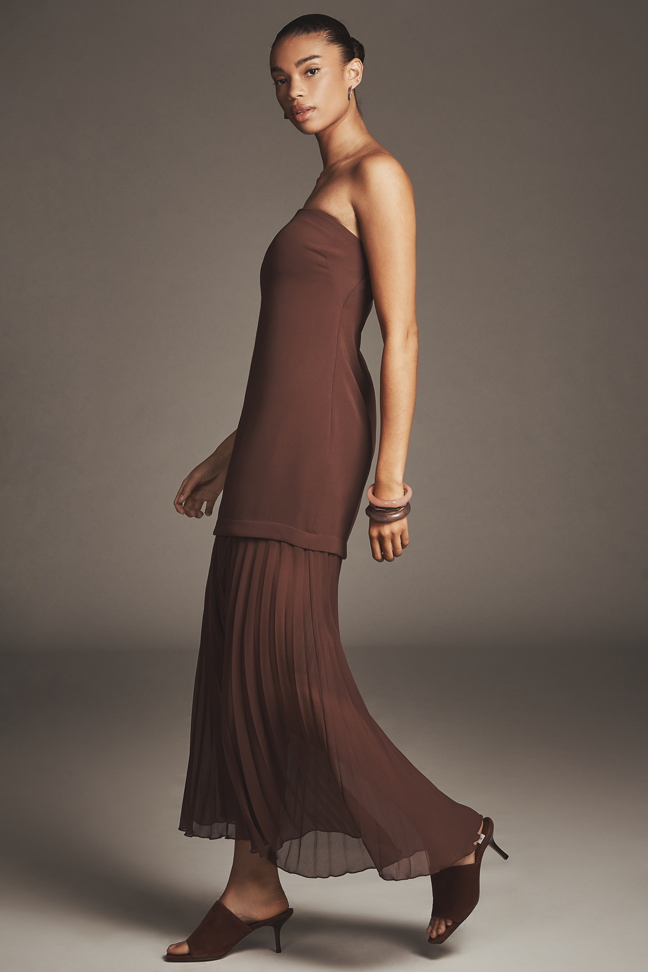 By Anthropologie Strapless Twofer Pleated Midi Dress