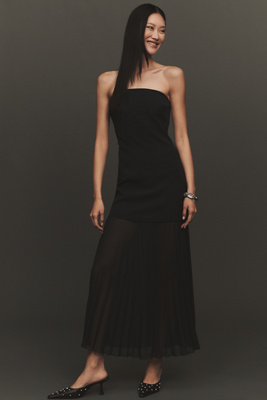 By Anthropologie Bandeau Sheer Panel Pleated Midi Dress