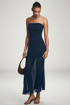 By Anthropologie Strapless Twofer Pleated Midi Dress