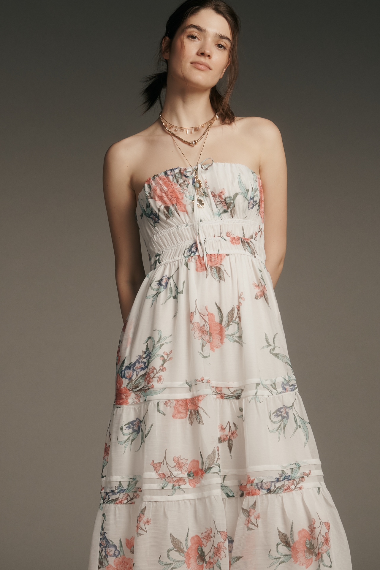 The Somerset Strapless Chiffon Midi Dress