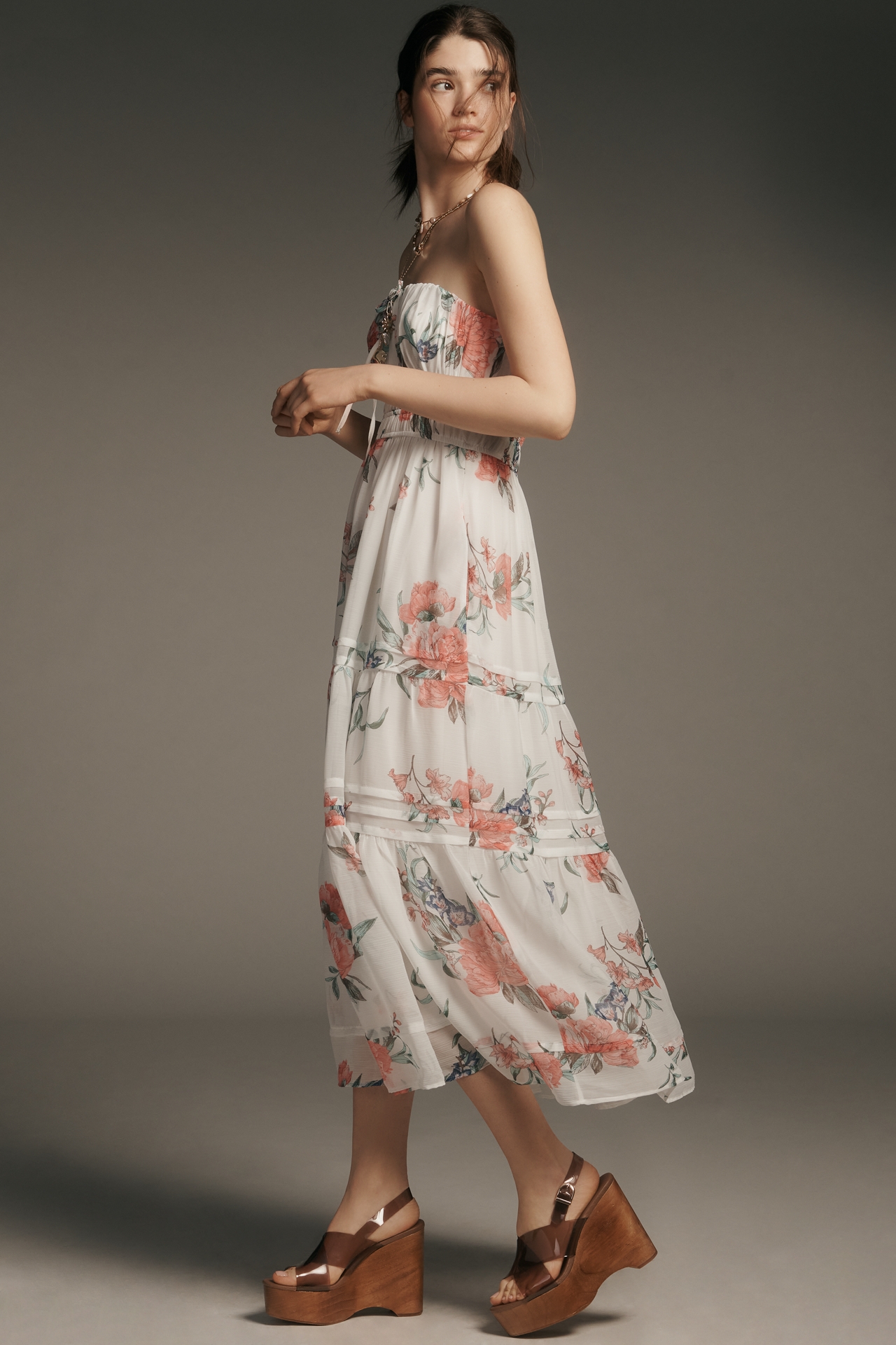 The Somerset Strapless Chiffon Midi Dress