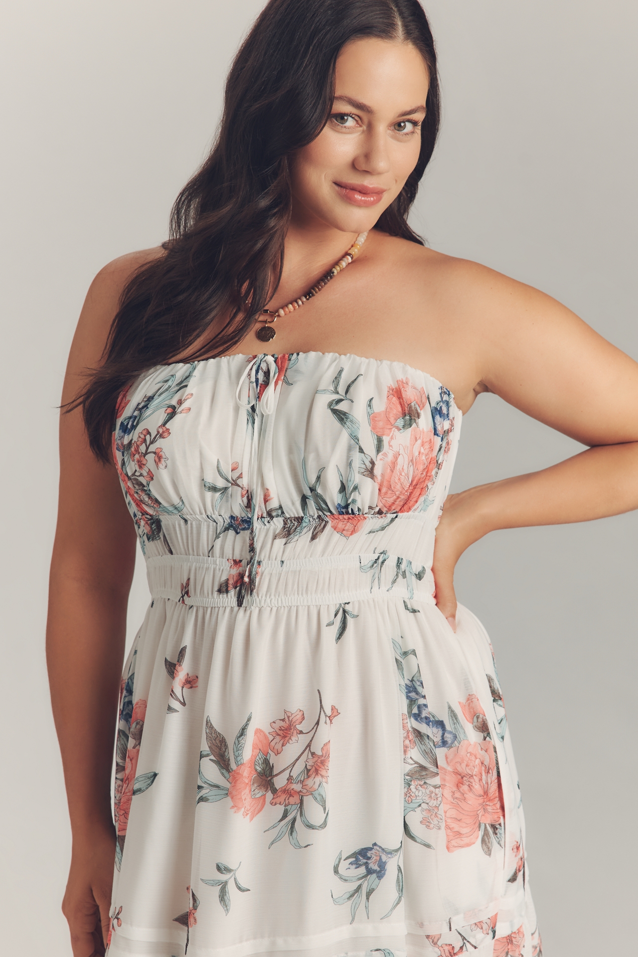 The Somerset Strapless Chiffon Midi Dress