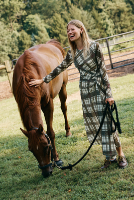 By Anthropologie Long-Sleeve Ruched Mesh Midi Dress product page