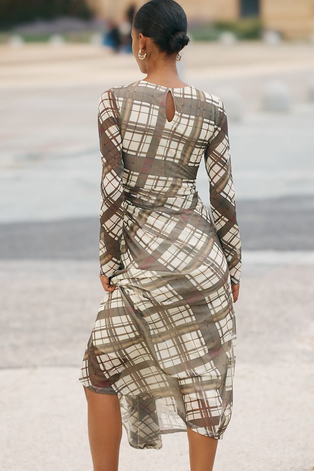 By Anthropologie Long-Sleeve Ruched Mesh Midi Dress #3