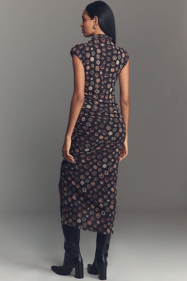 The Maya Ruched Cowl-Neck Mesh Dress #1