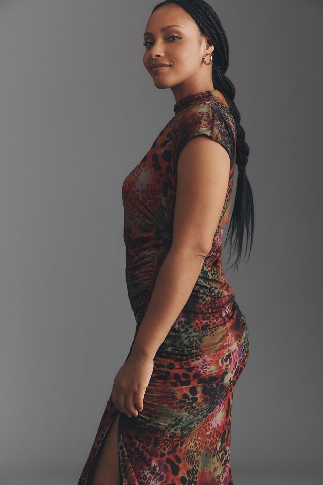 The Maya Ruched Cowl-Neck Mesh Dress #4
