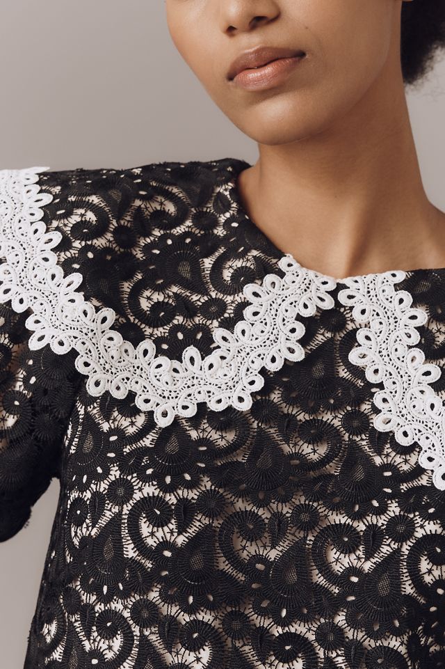 Maeve Puff-Sleeve Collared Lace Mini Dress #2