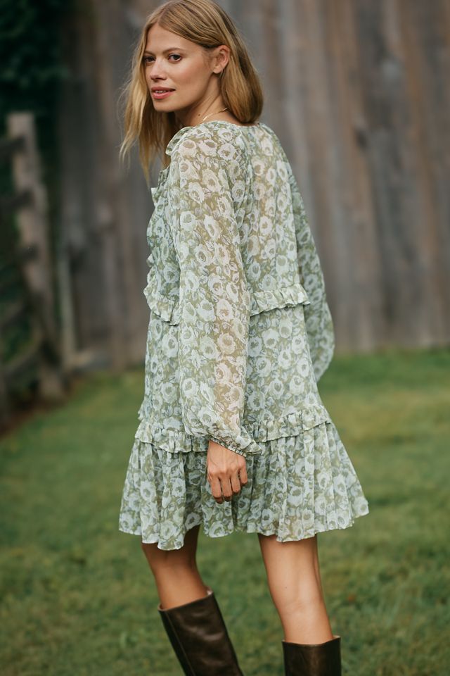 @loverlygrey x Anthropologie Puff-Sleeve Ruffle Mini Dress