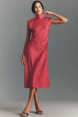 By Anthropologie Sleeveless Mock-neck Midi Dress In Red