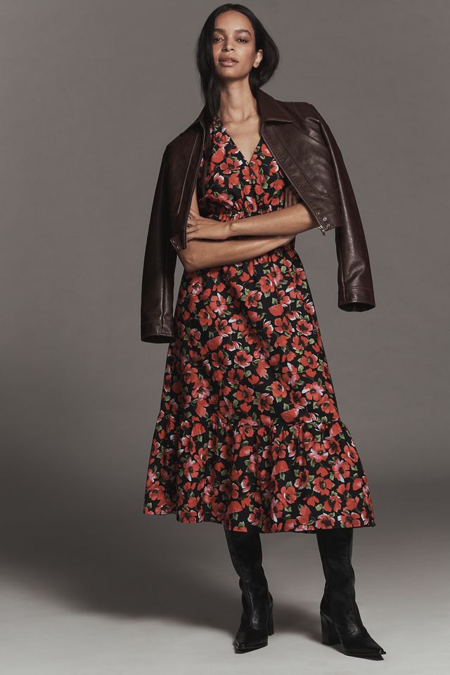 Maeve Cap-Sleeve V-Neck Smocked Midi Dress | Anthropologie