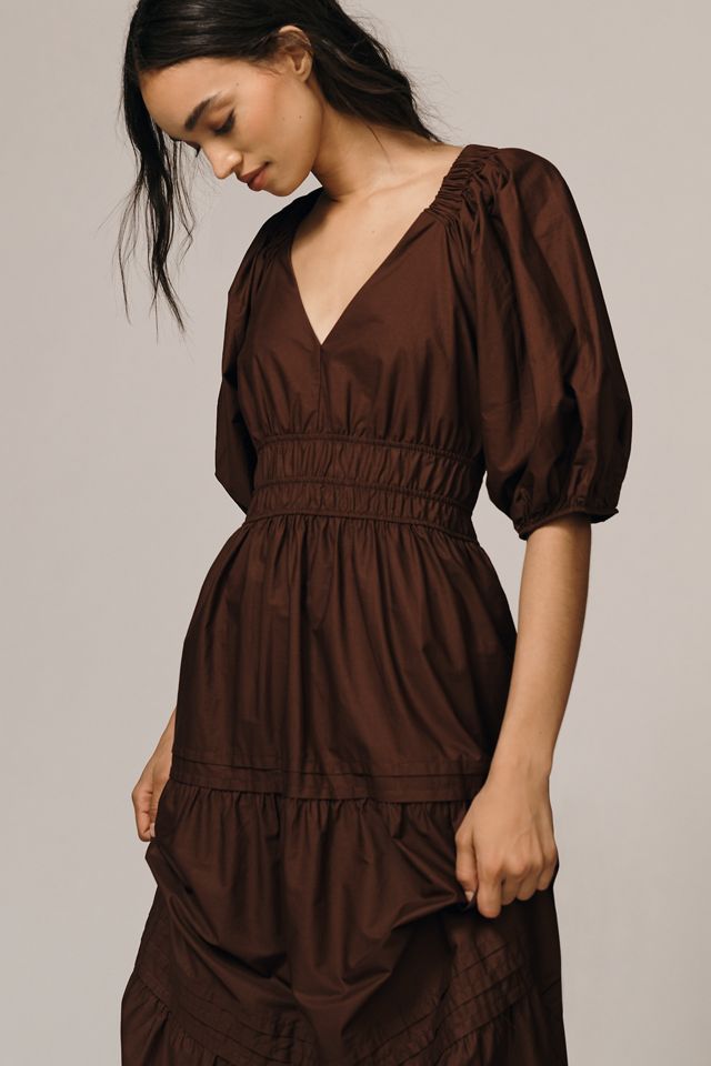 Robe mi-longue Maeve à encolure en V froncée et manches mi-longues étagées #3