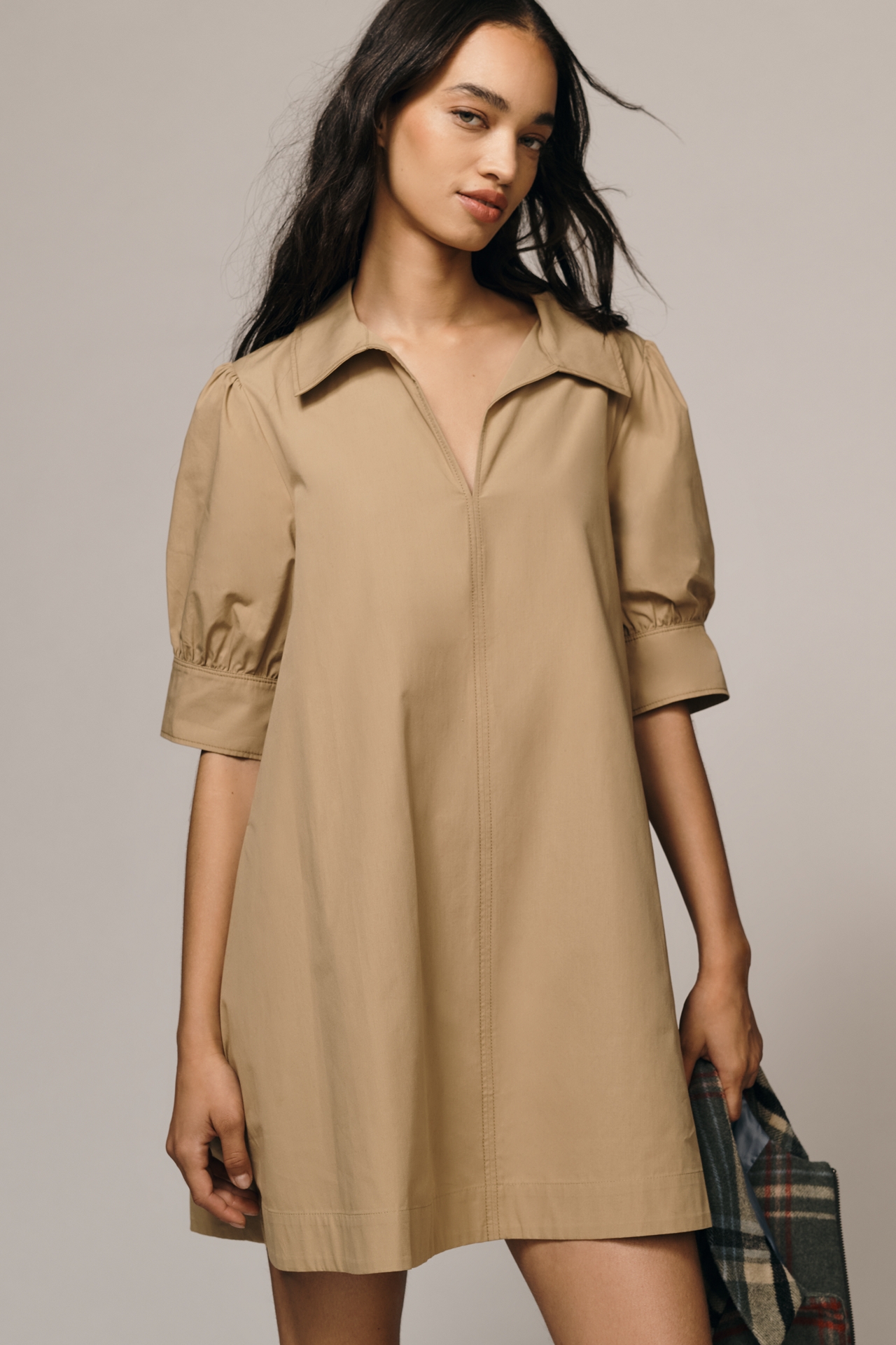 Maeve Puff-Sleeve Mini Shirt Dress