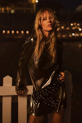 By Anthropologie Long-sleeve Metallic Mini Dress In Black