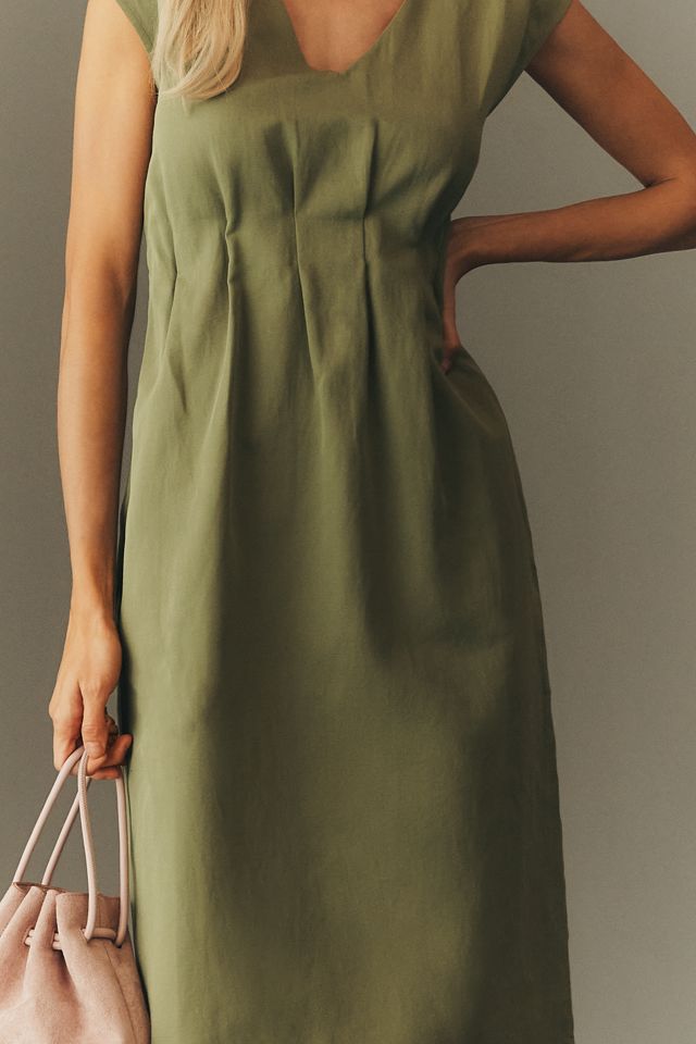 Abito midi Maeve in misto lino a maniche corte con vita #1