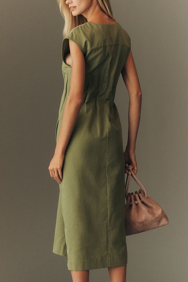 Abito midi Maeve in misto lino a maniche corte con vita #2