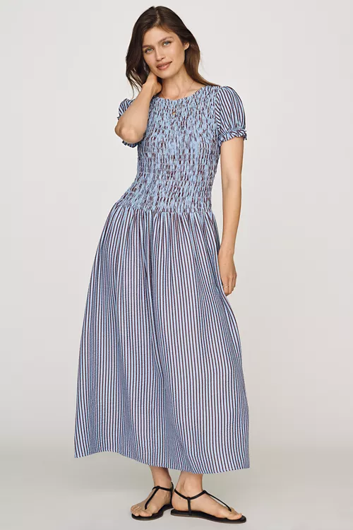 Maeve Margie Smocked Stripe Midi Dress