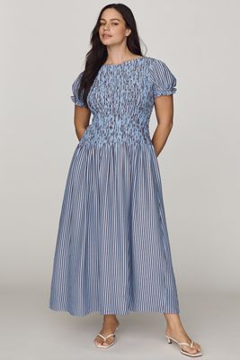 Maeve Margie Smocked Stripe Midi Dress