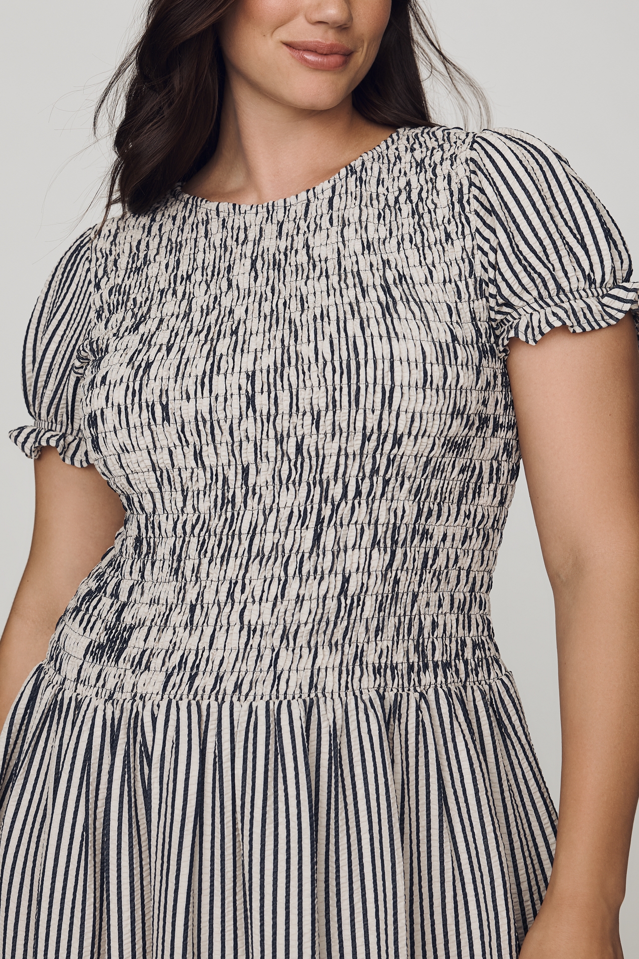 Maeve Margie Smocked Stripe Midi Dress