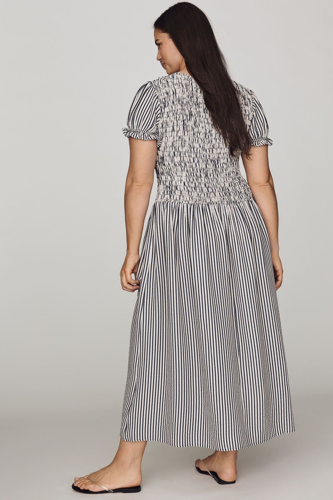 Maeve Margie Smocked Stripe Midi Dress