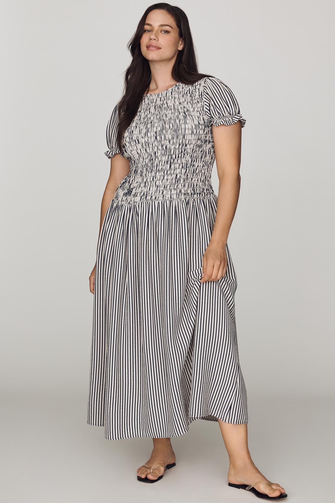 Maeve Margie Smocked Stripe Midi Dress