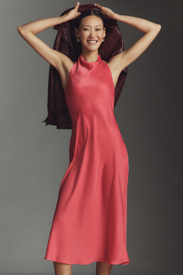 Maeve Cowled Halter Open-Back Midi Dress