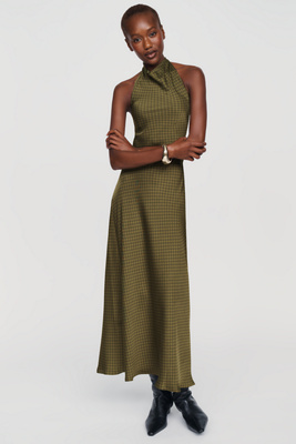 Maeve Jamie Satin Halter Midi Dress In Green