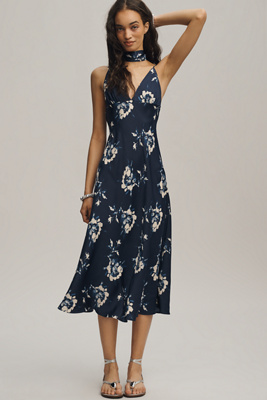 Clara Printed V-Neck A-Line Midi Dress by Maeve