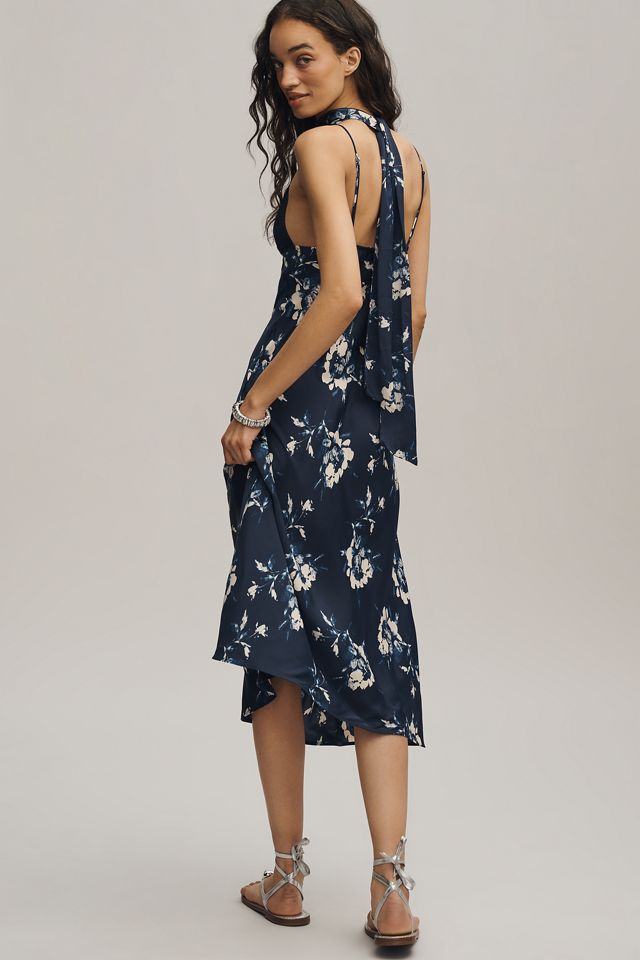 blue dress for baby girl ever ROUX|V-Neck Leaf Sequined Sleeveless A-Line Midi Wedding Guest Dress